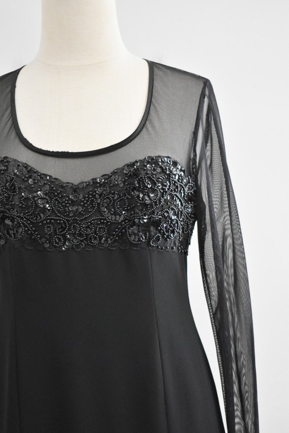 1990s Black Mesh Beaded Mini Cocktail Dress - image 2