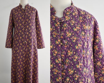 1940s Purple Quilted Cotton Robe