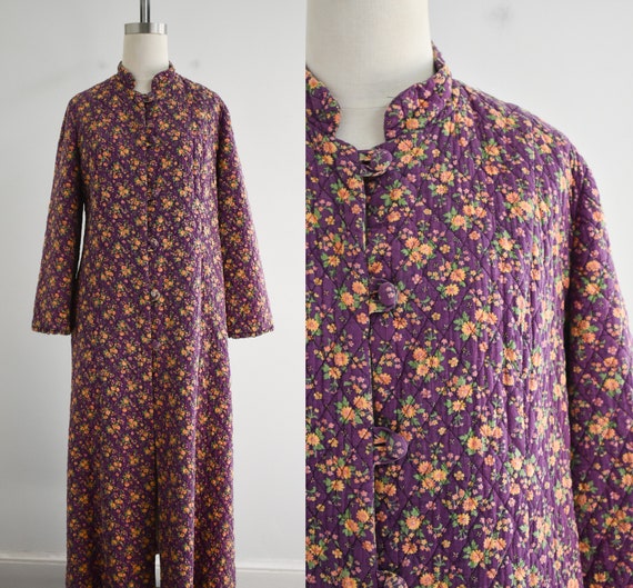 1940s Purple Quilted Cotton Robe - image 1