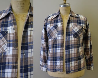 1980s Brown Plaid Flannel Shirt