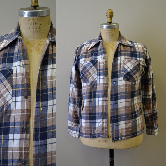 1980s Brown Plaid Flannel Shirt - image 1