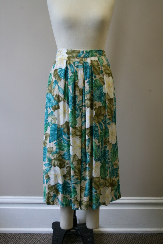 1980s Floral and Cheetah Print Midi Skirt - image 4