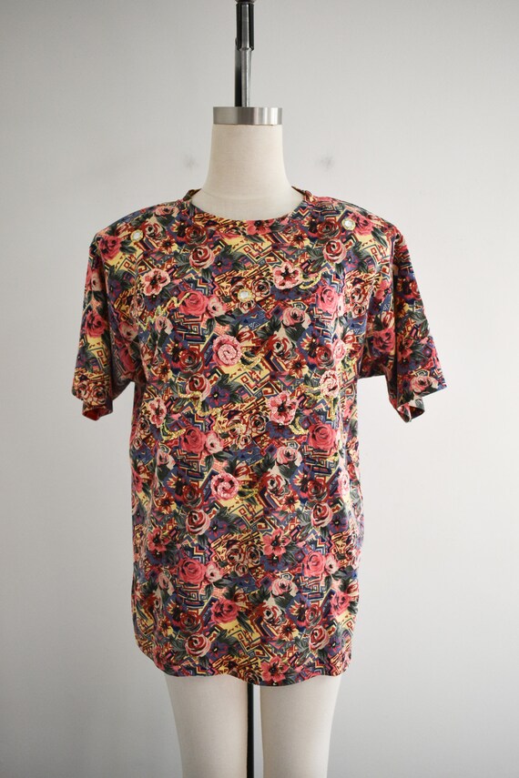 1990s Floral Embellished Oversized T-Shirt - image 2