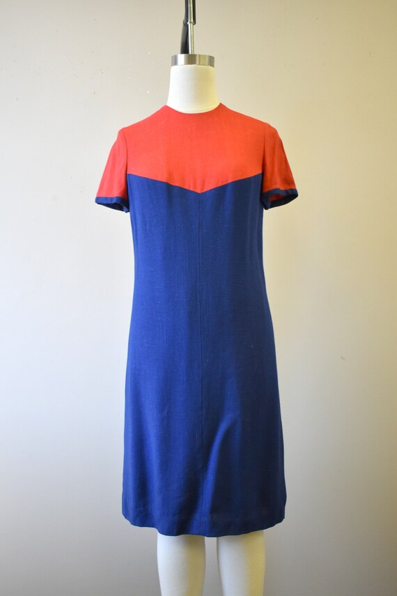 1960s Pamela Martin Red and Navy Linen Dress - image 3