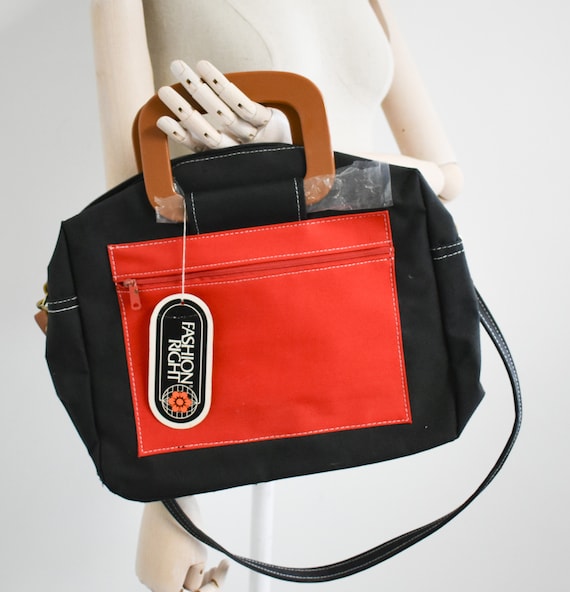 1980s NOS Canvas Colorblock Handbag - image 1