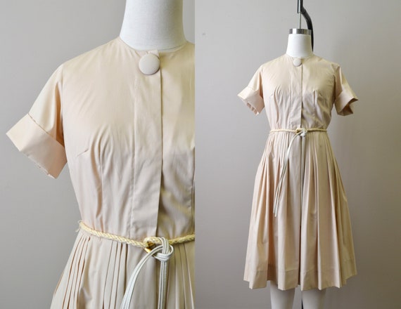 1960s Pale Tan Shirtwaist Dress