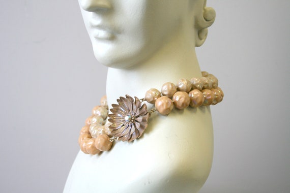 1960s Enamel Flower Clasp Bead Necklace - image 2