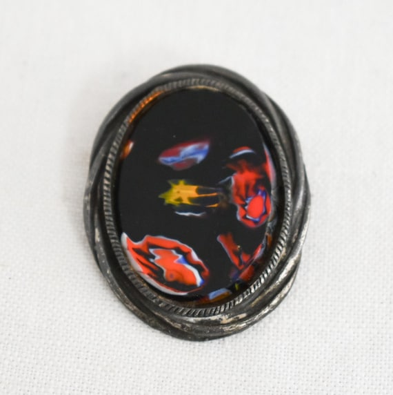 1960s/70s Marbled Glass Oval Brooch - image 1