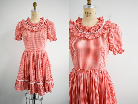 Beautiful Vintage 1970s Gingham Square Dancing Dress Size 8 / 10