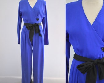 1990s Blue Jumpsuit with Black Tie Belt