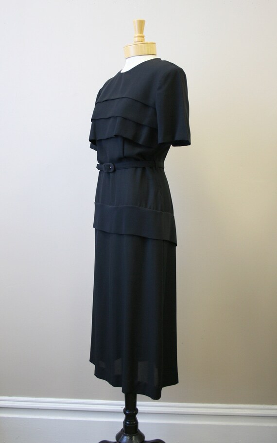 1940s Black Horizontal Pleats Dress - image 4