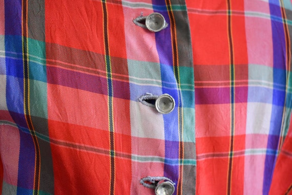 1940s Red Plaid Taffeta Blouse - image 6