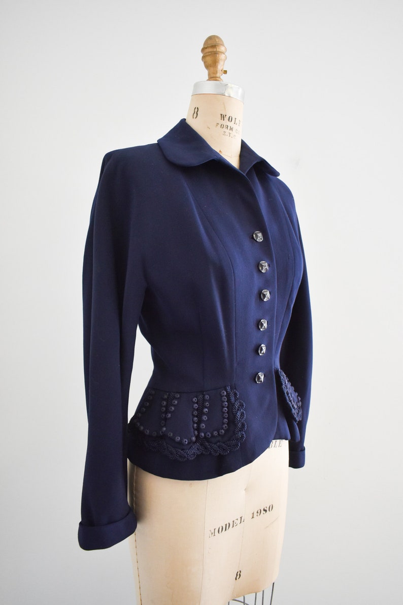 1940s Swansdown Navy Wool Gabardine Jacket image 3