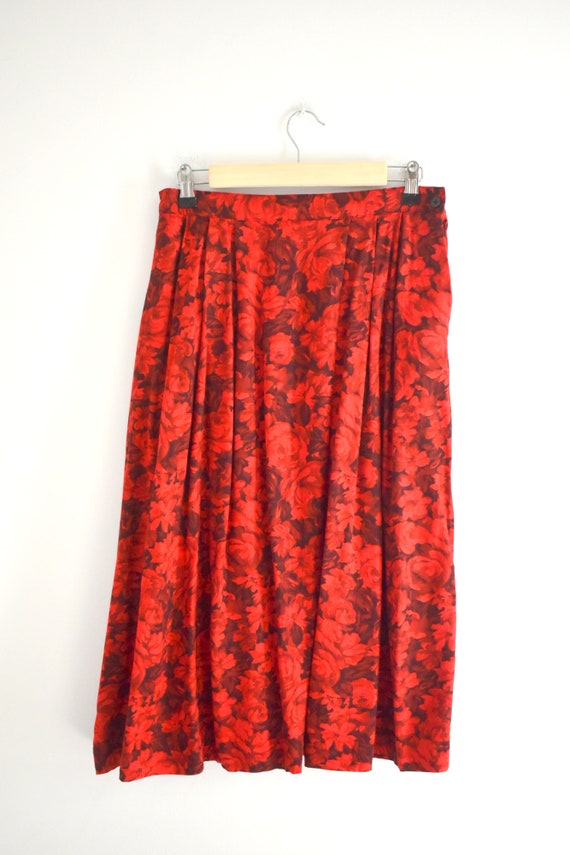 1990s Pendleton Red Floral Rayon Midi Skirt - image 2