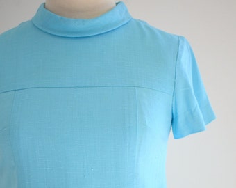 1960s Adele Martin Turquoise Linen Dress