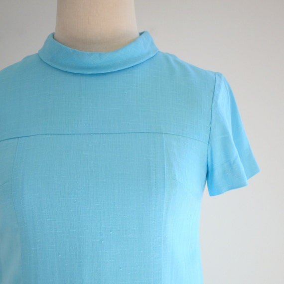 1960s Adele Martin Turquoise Linen Dress