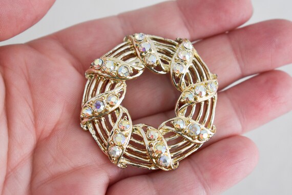 1960s AB Rhinestone Circle Brooch - image 2