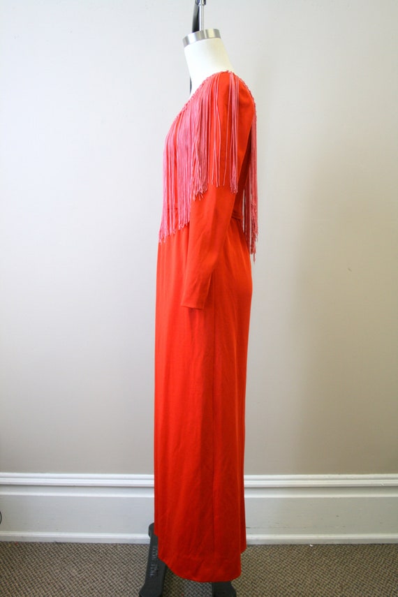 1960s Red Fringed Maxi Dress - image 4