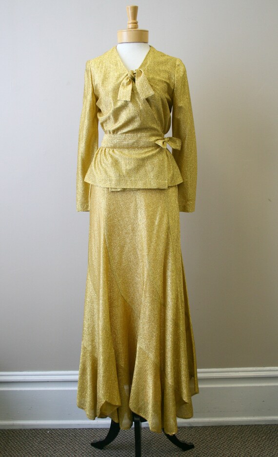 1970s Beverly Paige Metallic Gold Blouse and Skir… - image 4