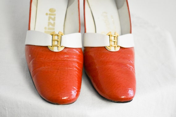 1960s Palizzio Red-Orange and White Patent Heels,… - image 2