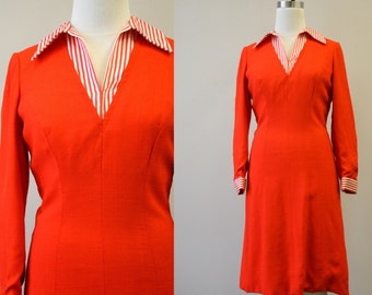 1970s Adele Simpson Red-Orange Dress