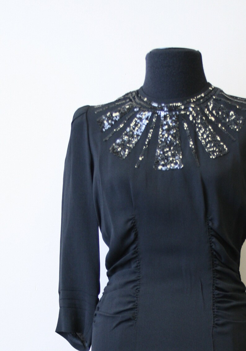 1940s Black Sequin Dress - Etsy