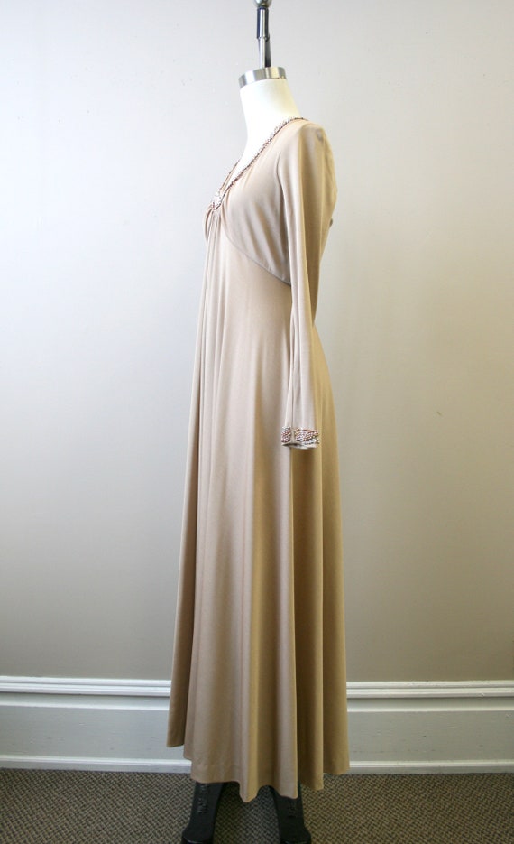 1970s Taupe Beaded Knit Maxi Dress - image 4