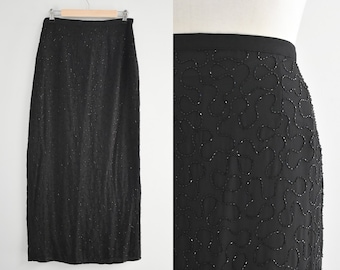 1990s NOS Black Beaded Maxi Skirt