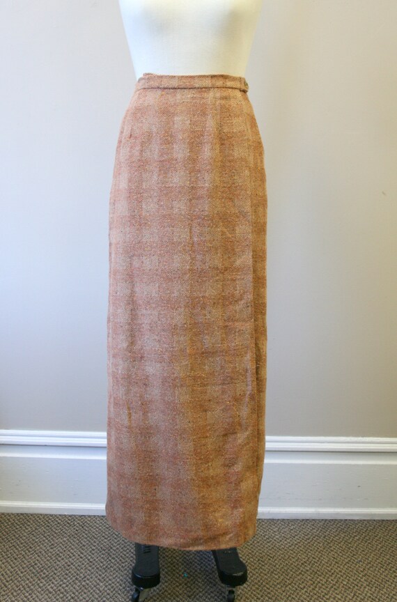 1980s Brown Tweed Wool Wrap Maxi Skirt - image 3