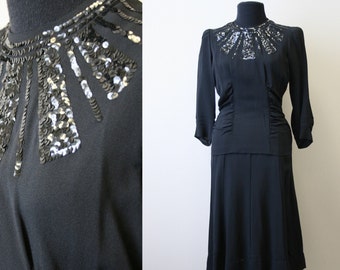 1940s Black Sequin Dress