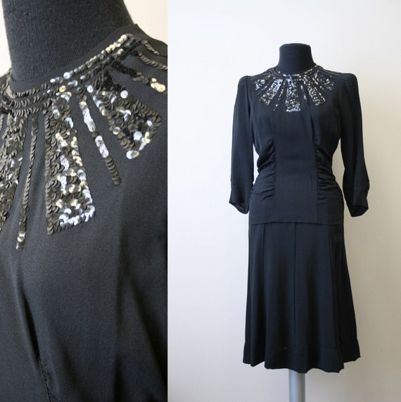 1940s Black Sequin Dress