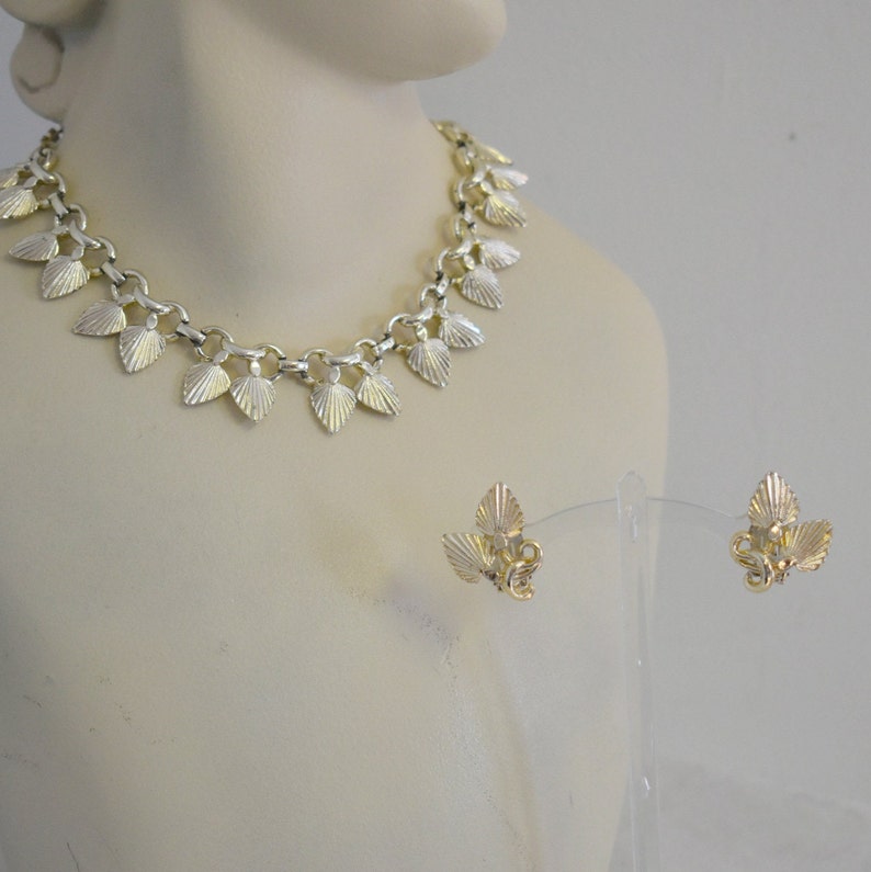Vintage Paris Gold Fan Necklace and Clip Earrings image 1