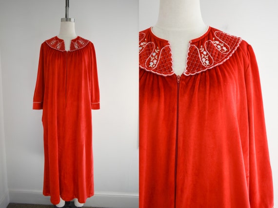 1980s Red Velour Housecoat - Gem