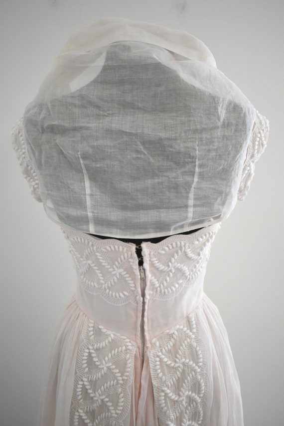 1940s Pink Organza Streapless Dress and Shrug - image 6
