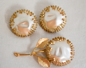 1960s Sarah Coventry "Pearl Elegance" Brooch and Clip Earrings Set
