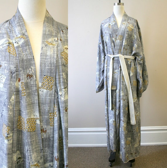 1940s/50s Gray Landscape Print Rayon Kimono - image 1