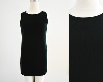 1990s Gap Dark Green Velvet Mini Tank Dress