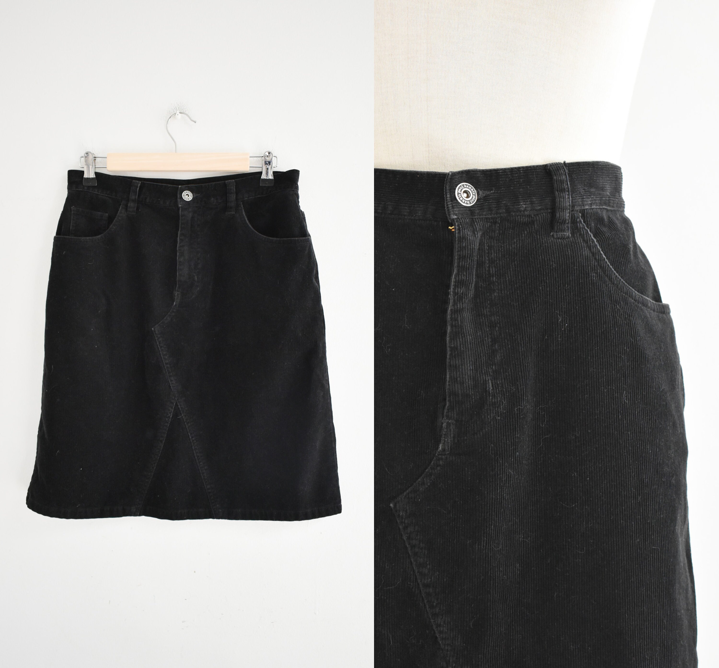 Vintage Black Corduroy Skirt With Rabbit Fur Trim — Star Struck Vintage