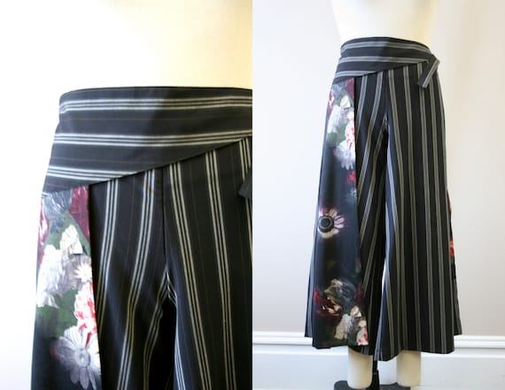 Vintage Ella Gonen Floral and Pinstripe Wrap Gauch