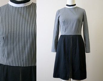 1960s Fred Rothschild Black and White Gingham Dress