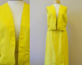 1960s Alex Colman Vivid Yellow Linen Skirt and Vest Set
