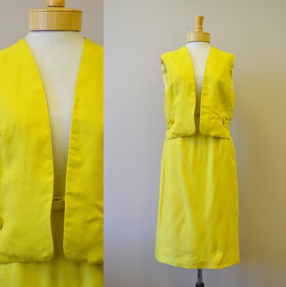 1960s Alex Colman Vivid Yellow Linen Skirt and Ves