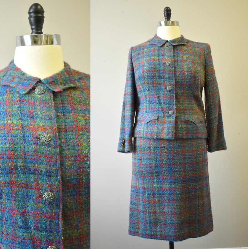 1950s NOS Tailorbrooke Blue Tweed Skirt Suit image 1