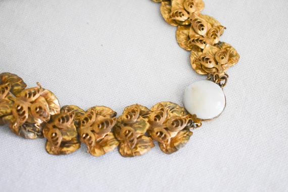 1930s/40s Brass Leaf Necklace with Shell Clasp - image 4