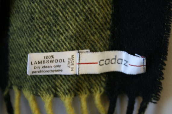 1980s Cadaz Yellow and Black Plaid Lambswool Scarf - image 4