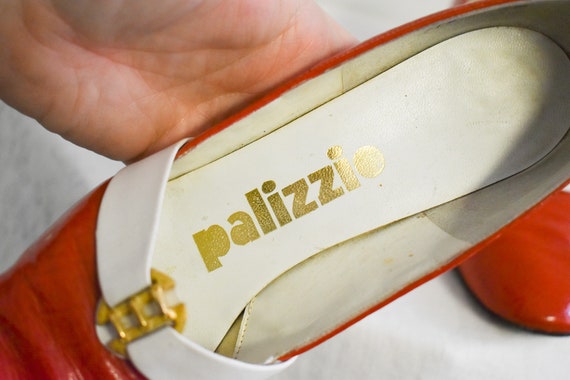1960s Palizzio Red-Orange and White Patent Heels,… - image 5