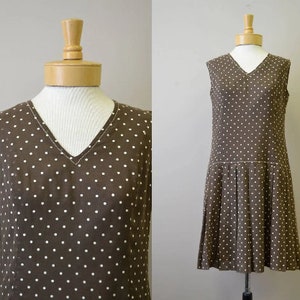 1960s California Girl Brown Polka Dot Drop Waist Dress image 2