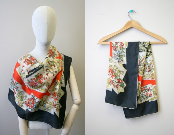 1940s Flower Print Silk Scarf
