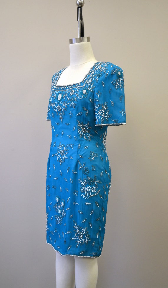 1980s  Stenay Beaded Turquoise Dress - image 3