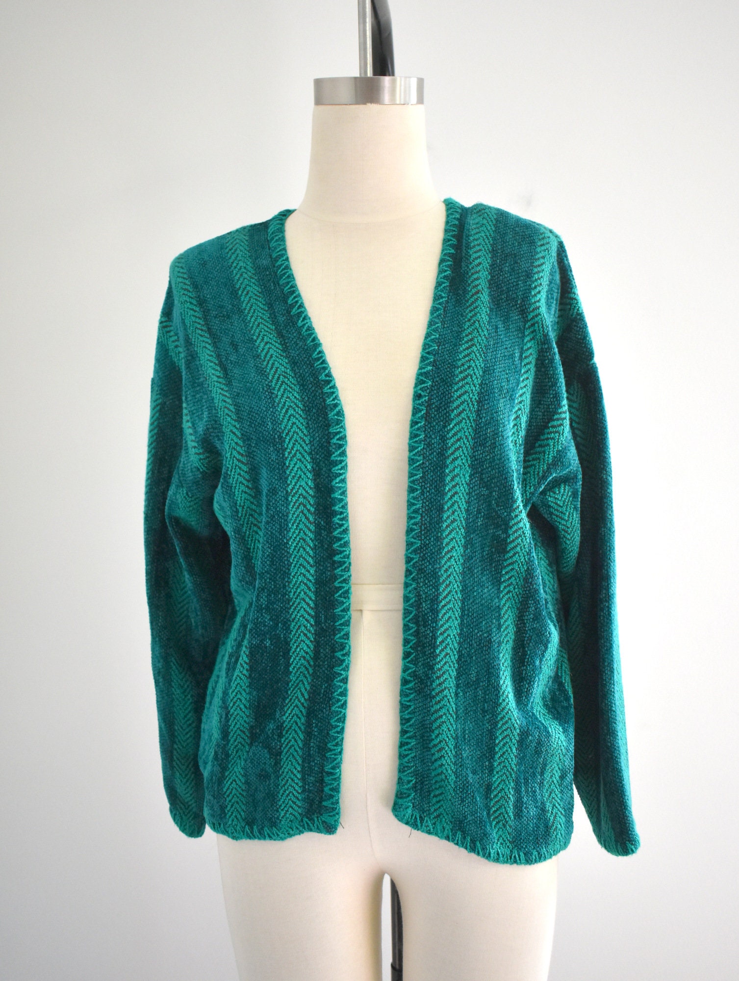 1990s Emerald Green Handwoven Chenille 